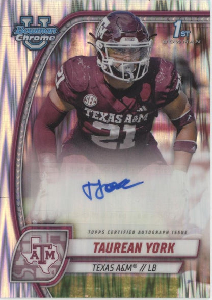 Taurean York 2024 Bowman Chrome University Shock Refractor Auto PA - TYO - Collector Store LLC