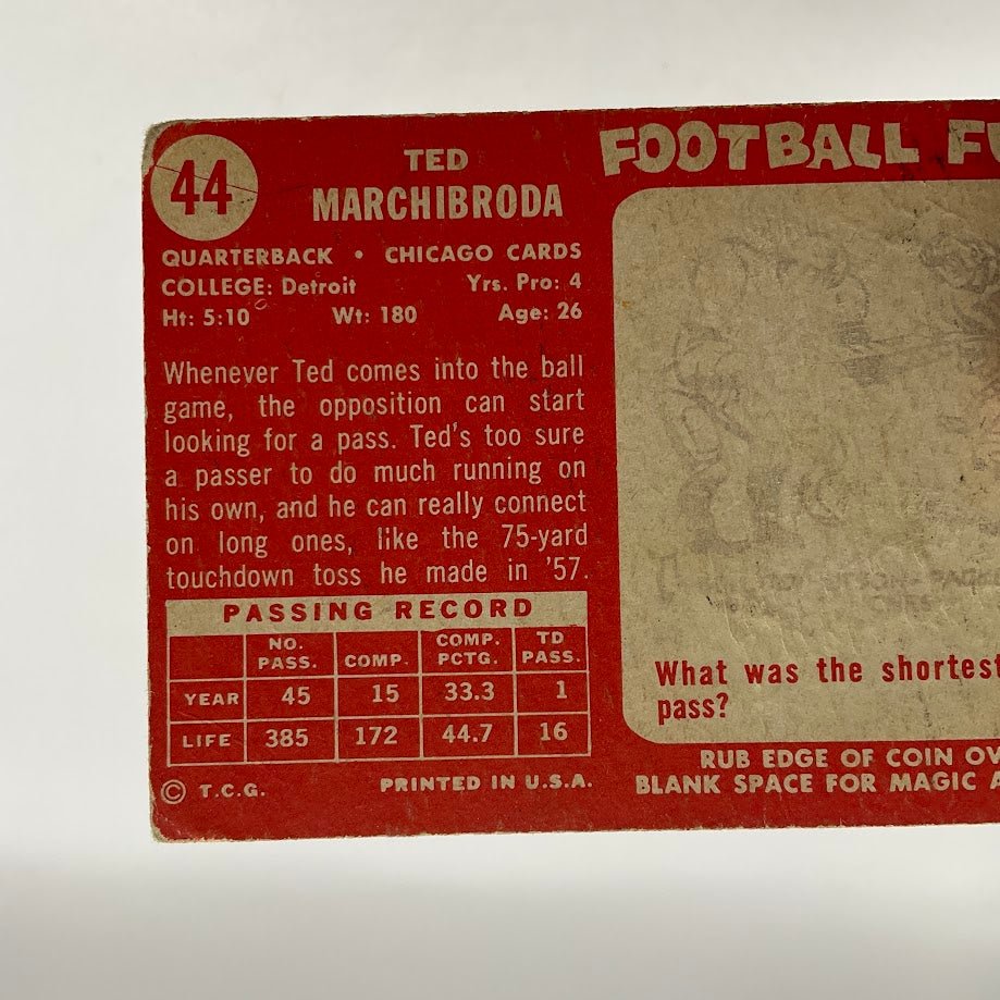 Ted Marchibroda 1958 Topps #44 Chicago Cardinals VG - Collector Store LLC