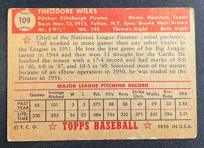 Ted Wilks 1952 Topps #109 Pittsburgh Pirates GD - Collector Store LLC