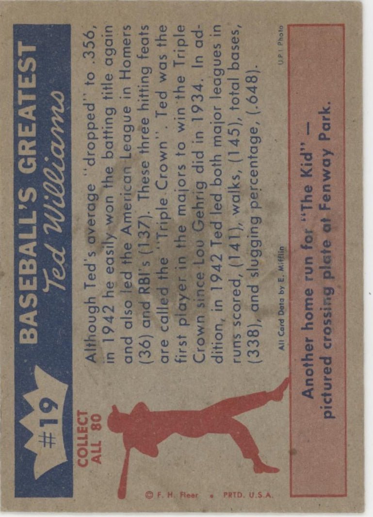 Ted Wins Triple Crown 1959 Fleer Ted Williams 19 Boston Red Sox EX - Collector Store LLC