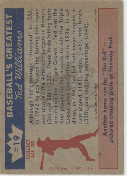 Ted Wins Triple Crown 1959 Fleer Ted Williams 19 Boston Red Sox EX - Collector Store LLC