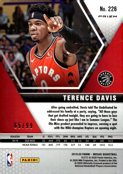 Terence Davis 2019 - 20 PAnini Mosaic Blue Prizm RC 65/99 #226 - Collector Store LLC