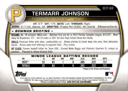 Termarr Johnson 2023 Bowman Chrome Ice Refractor #BCP - 88 - Collector Store LLC