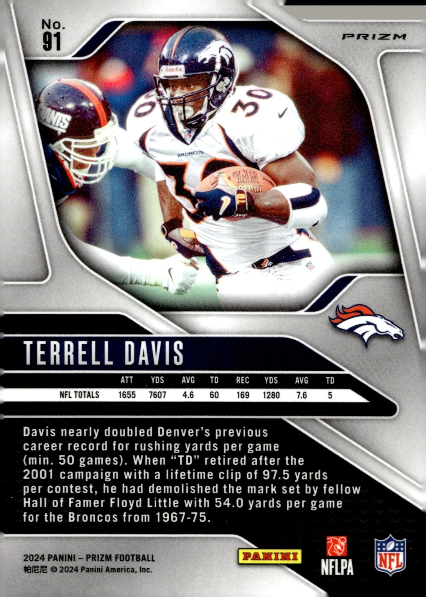 Terrell Davis 2024 Panini Prizm Red White & Blue Prizm #91 - Collector Store LLC