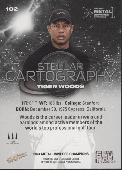 Tiger Woods 2024 Skybox Metal Universe Champions Stellar Cartography 102 - Collector Store LLC