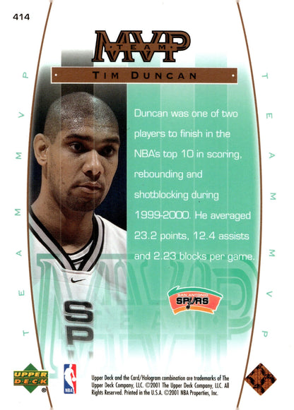 Tim Duncan 2000 - 01 Upper Deck MVP Team Game Jersey Edition #414 - Collector Store LLC