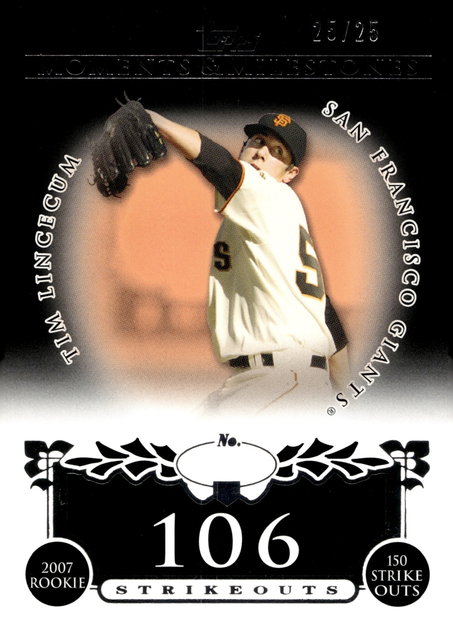 Tim Lincecum 2008 Topps Moments & Milestones 106 Strikeouts #74 - Collector Store LLC