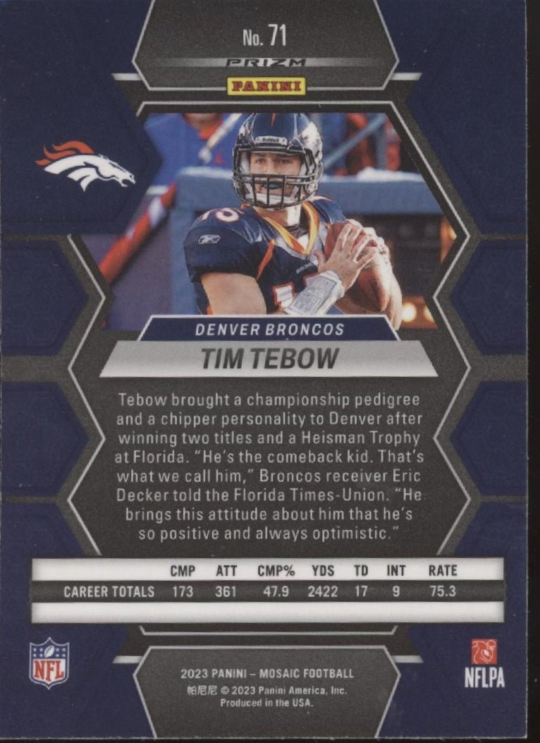 Tim Tebow 2023 Panini Mosaic Green Prizm #71 - Collector Store LLC
