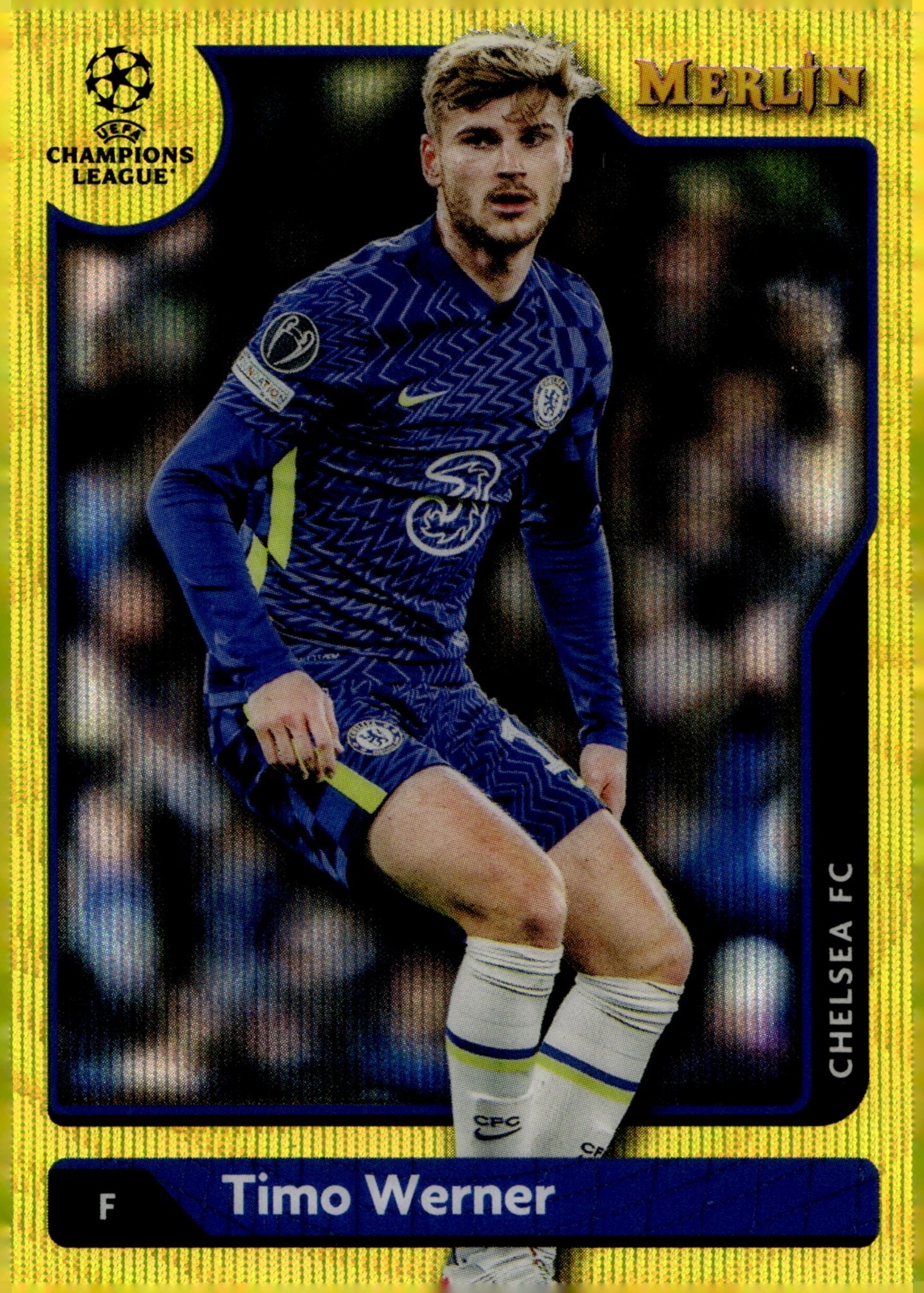 Timo Werner 2022 - 23 Topps Merlin UCL Yellow Wave Refractor 044/225 #79 - Collector Store LLC