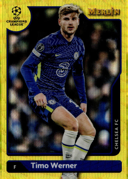 Timo Werner 2022 - 23 Topps Merlin UCL Yellow Wave Refractor 044/225 #79 - Collector Store LLC