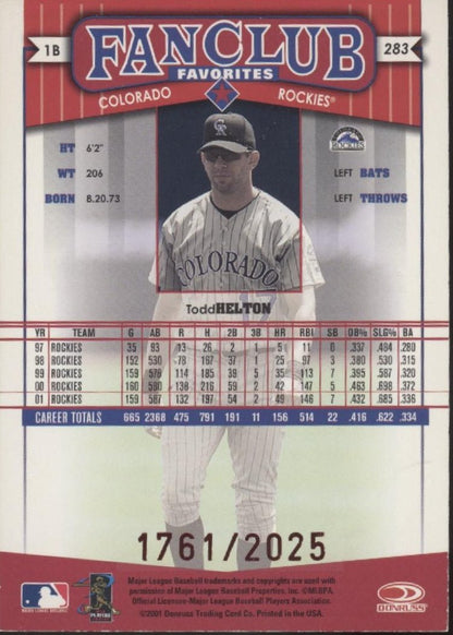 Todd Helton 2001 Donruss Best of Fan Club Favorites 1761/2025 #283 - Collector Store LLC