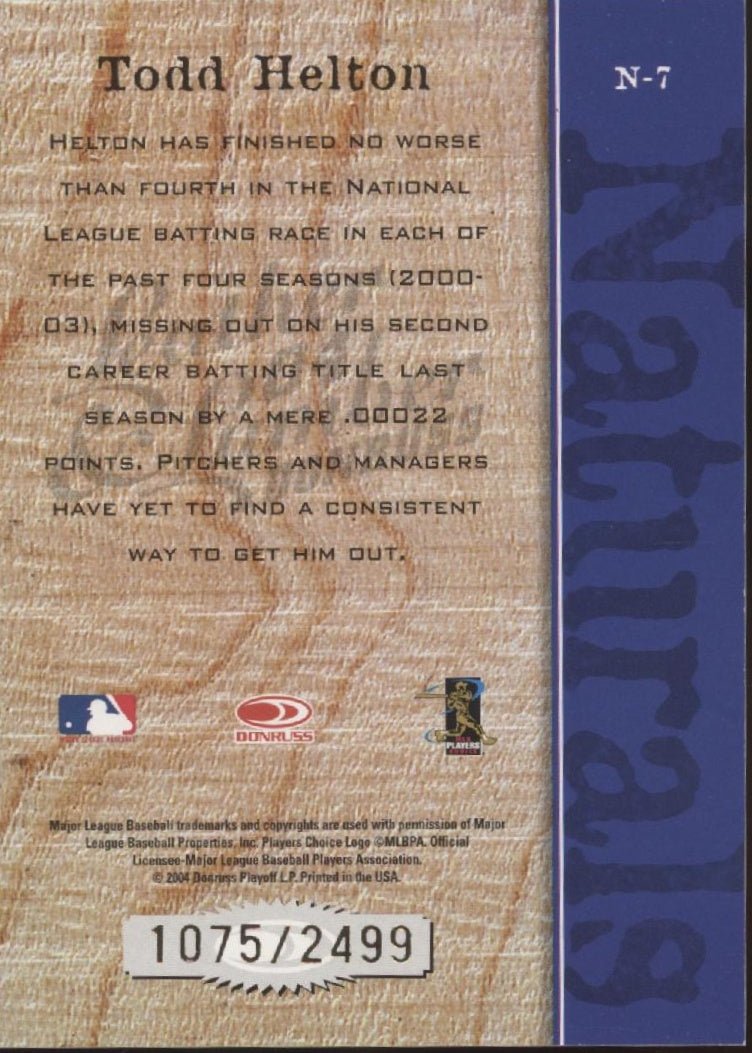 Todd Helton 2004 Donruss Leather & Lumber Naturals 1075/2499 N - 7 - Collector Store LLC