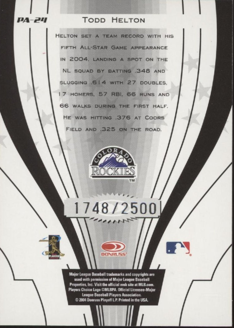 Todd Helton 2004 Donruss Power Alley 1748/2500 #PA - 24 - Collector Store LLC