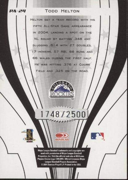 Todd Helton 2004 Donruss Power Alley 1748/2500 #PA - 24 - Collector Store LLC