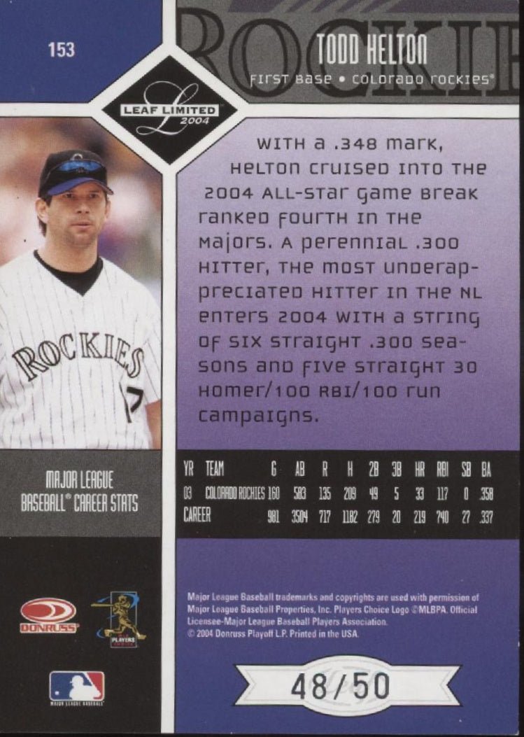 Todd Helton 2004 Leaf Limited Spotlight 48/50 #153 - Collector Store LLC