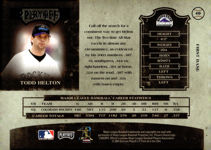 Todd Helton 2004 Playoff Prime Cuts 226/699 #40 - Collector Store LLC