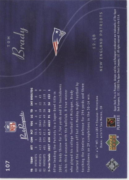 Tom Brady 2003 Upper Deck Pros & Prospects #107 - Collector Store LLC