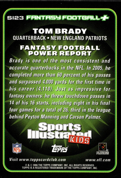 Tom Brady 2006 Topps Sports Illustrated Kids Fantasy Football+ #S123 #2 - Collector Store LLC