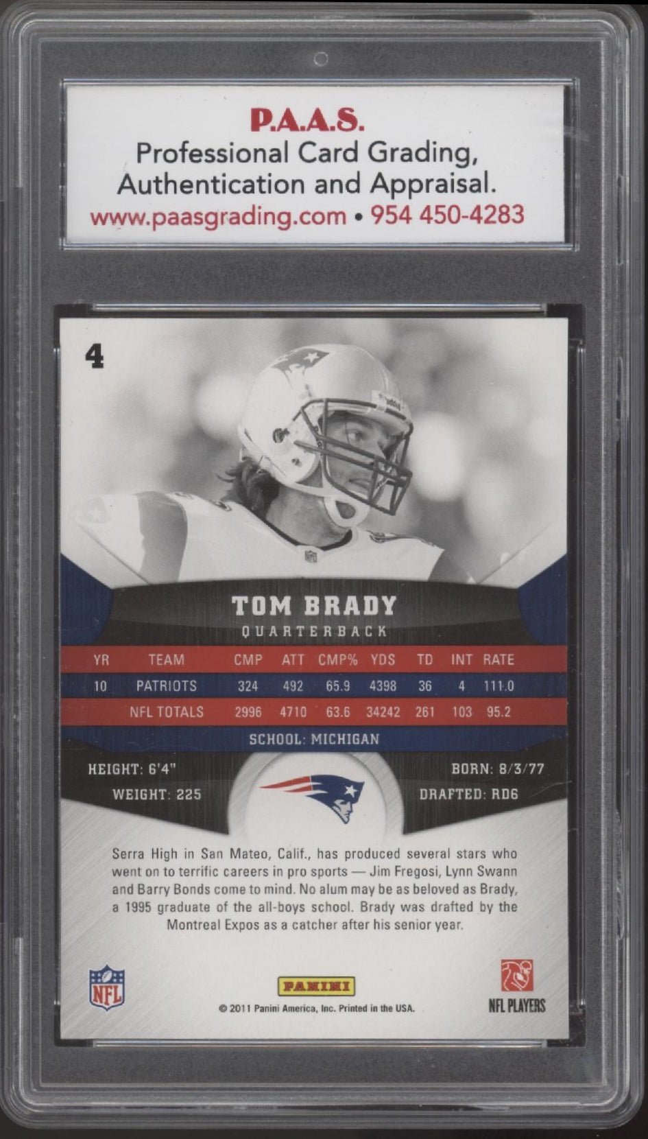 Tom Brady 2011 Panini Gridiron Gear #4 PAAS 9.5 - Collector Store LLC