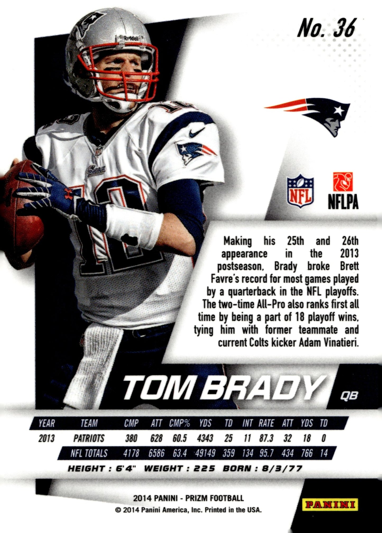 Tom Brady 2014 Panini Prizm #36 - Collector Store LLC