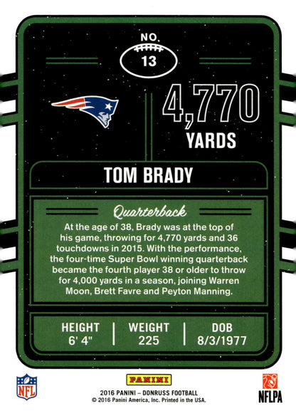 Tom Brady 2016 Panini Donruss Production Line 4,770 Yards #13 - Collector Store LLC