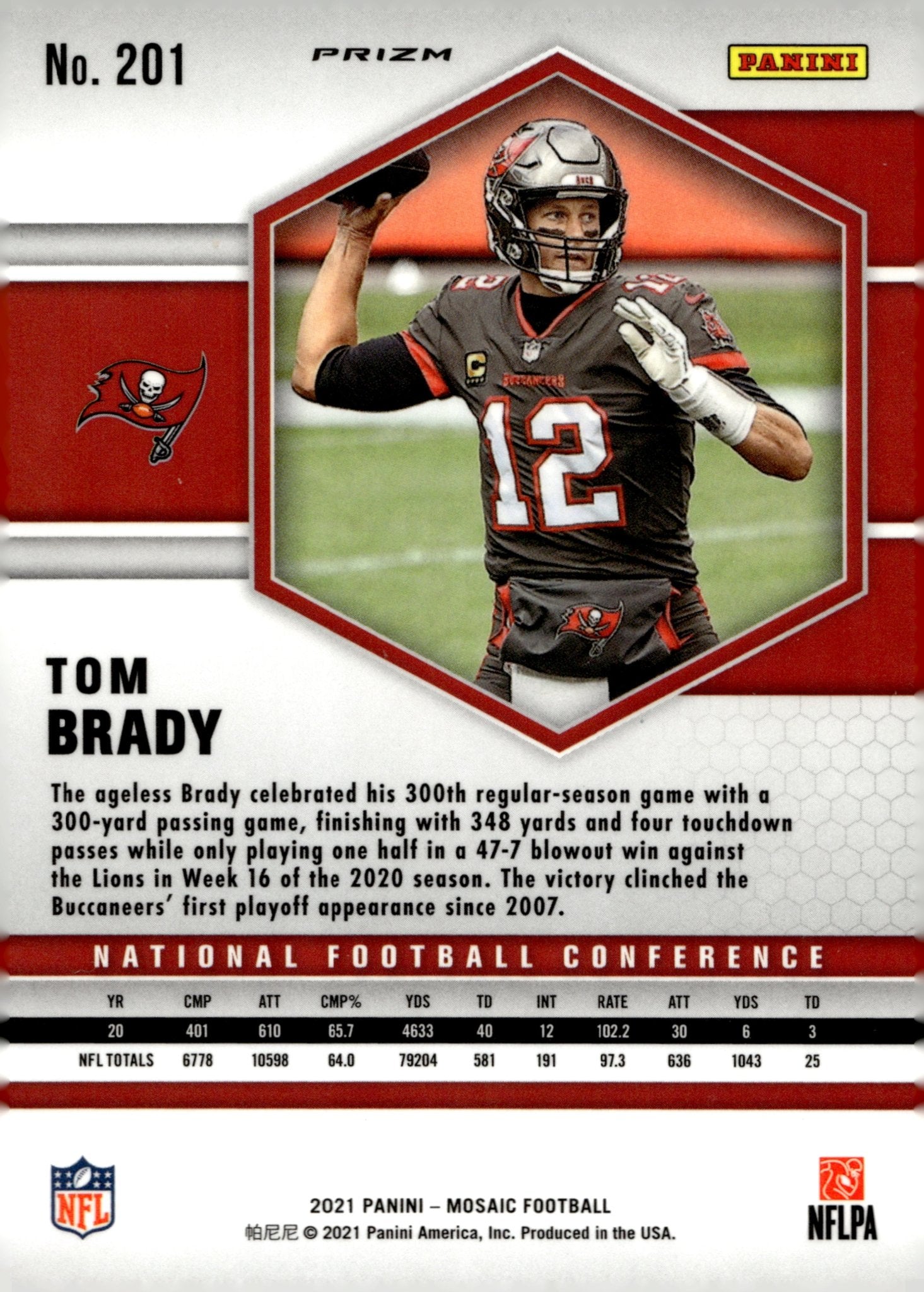 Tom Brady 2021 Panini Mosaic NFC Pink Prizm #201 - Collector Store LLC