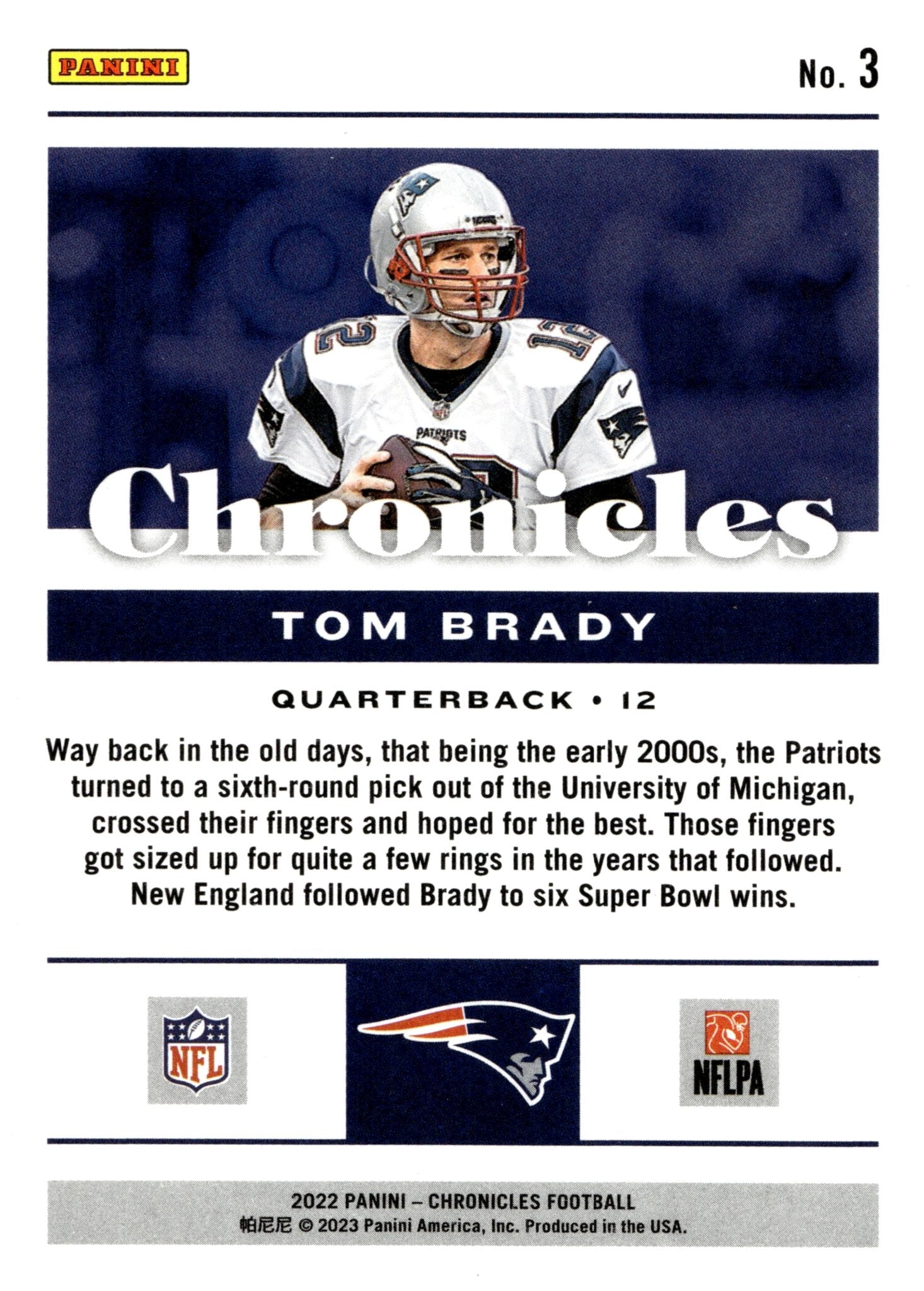 Tom Brady 2022 Panini Chronicles #3 - Collector Store LLC