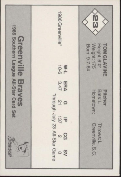 Tom Glavine 1986 Southern League All Star #23 - Collector Store LLC