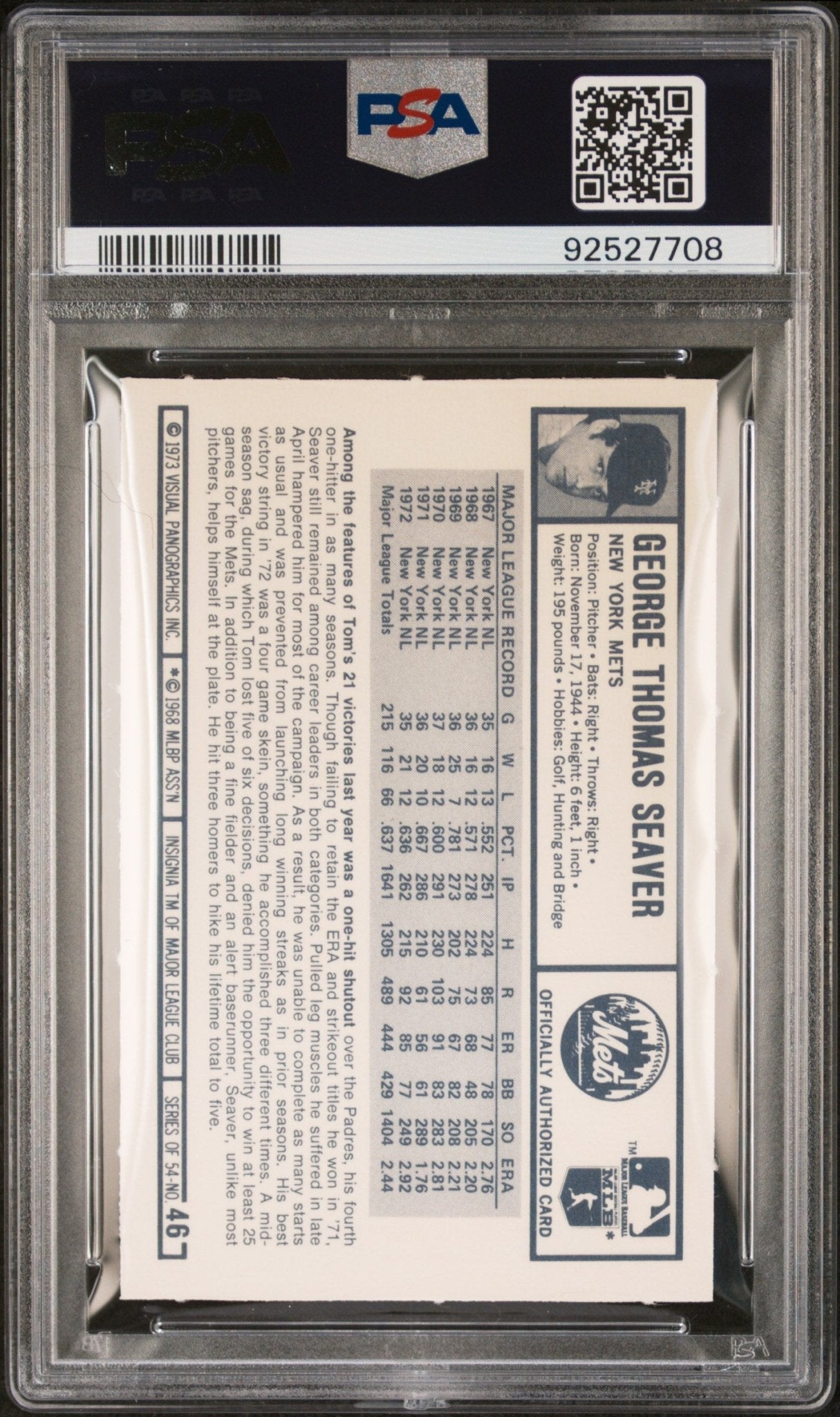 Tom Seaver 1973 Kellogg's #46 PSA 9 - Collector Store LLC
