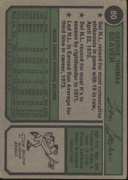 Tom Seaver 1974 Topps #80 New York Mets GD - Collector Store LLC