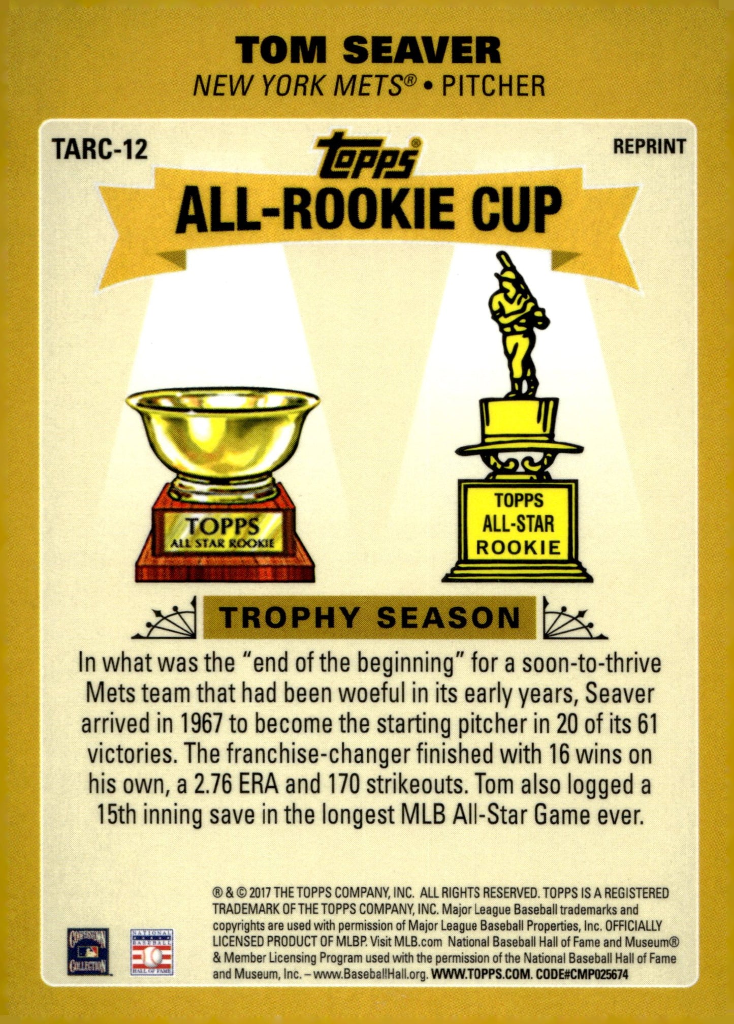 Tom Seaver 2017 Topps Chrome All Rookie Cup Reprint #TARC - 12 - Collector Store LLC