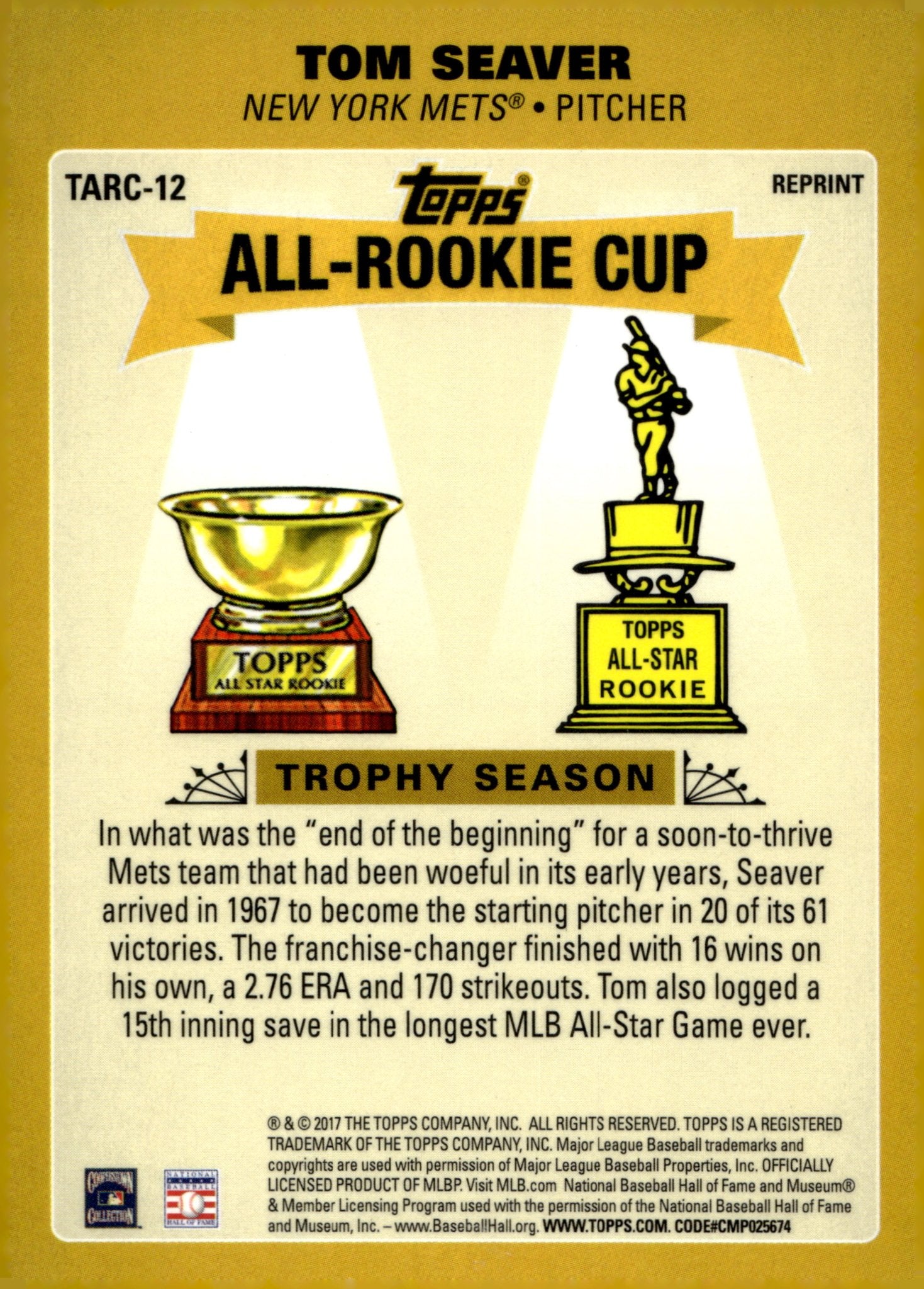 Tom Seaver 2017 Topps Chrome All Rookie Cup Reprint #TARC - 12 - Collector Store LLC