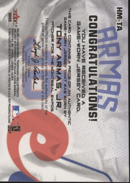 Tony Armas Jr. 2002 Fleer MLB Hot Prospects Swatch #HM - TA - Collector Store LLC
