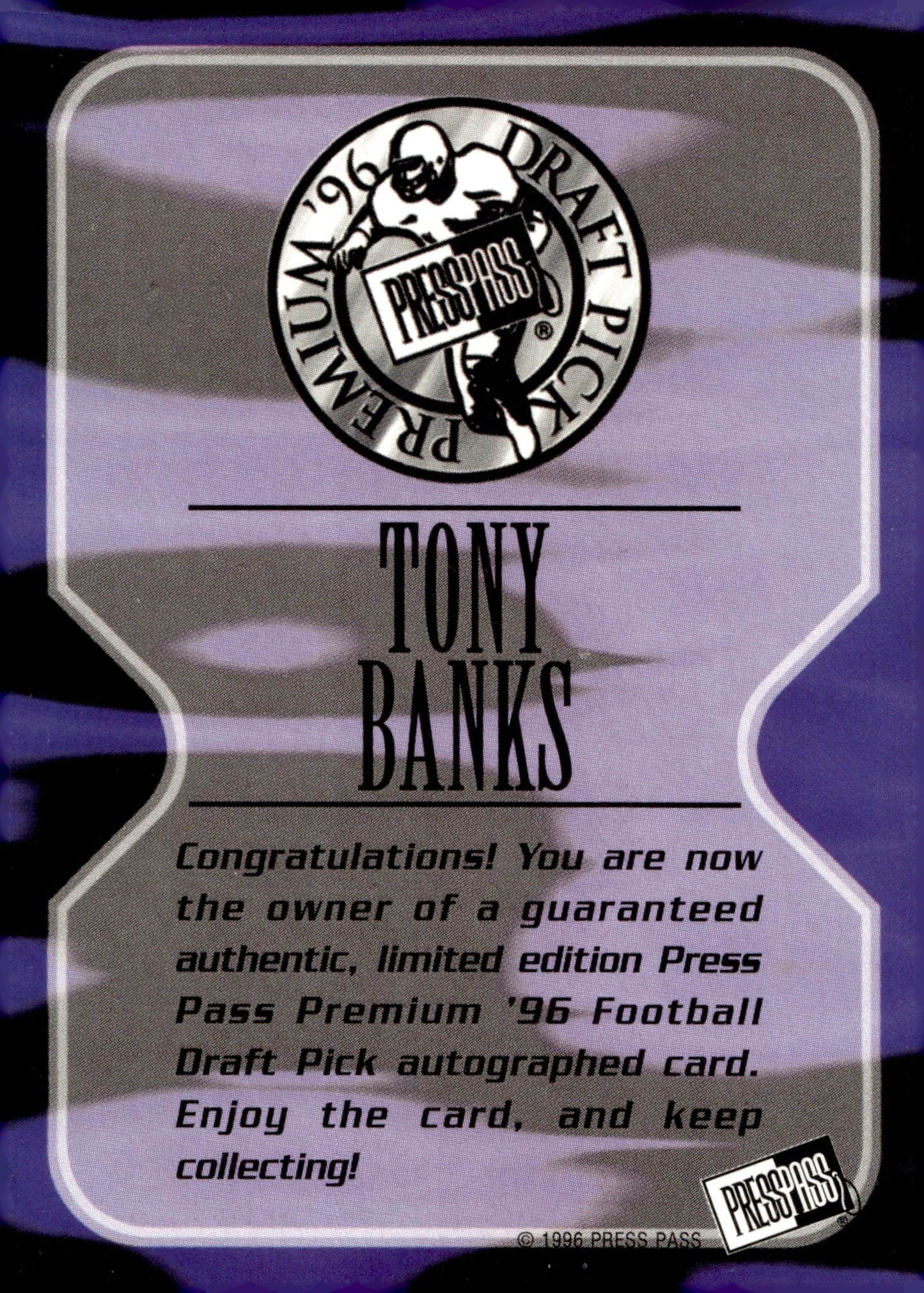 Tony Banks 1996 Press Pass Premium Draft Pick Auto - Collector Store LLC