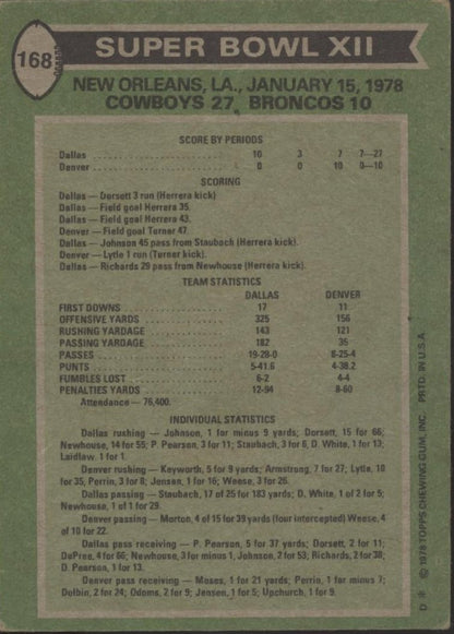 Tony Dorsett 1978 Topps Super Bowl XII #168 VG - Collector Store LLC