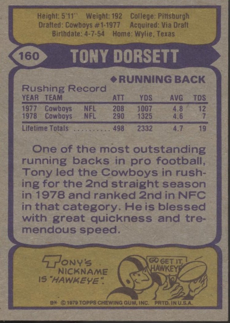 Tony Dorsett 1979 Topps #160 Dallas Cowboys EX #2 - Collector Store LLC