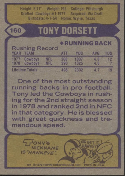 Tony Dorsett 1979 Topps #160 Dallas Cowboys EX #2 - Collector Store LLC