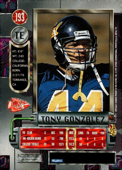 Tony Gonzalez 1997 Skybox Metal Universe RC #193 - Collector Store LLC