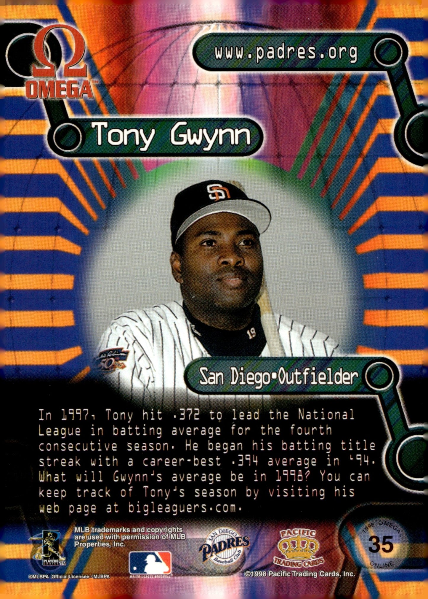 Tony Gwynn 1998 Pacific Omega Online #35 - Collector Store LLC