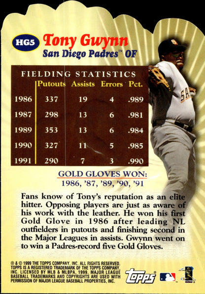 Tony Gwynn 1999 Topps Hands of Gold Die - Cut #HG5 #2 - Collector Store LLC