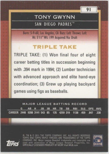 Tony Gwynn 2011 Topps Triple Threads 0492/1500 #91 - Collector Store LLC