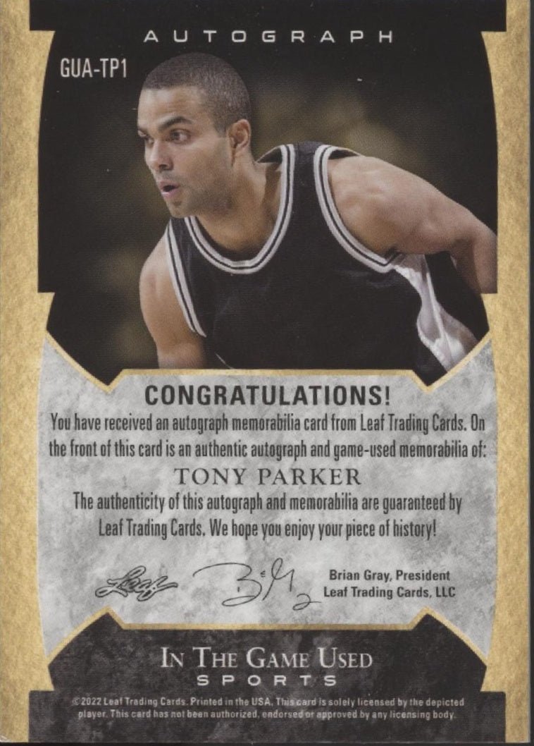 Tony Parker 2022 Leaf In the Game Used Sports Red Swatch Auto 45/45 #GUA - TP1 - Collector Store LLC