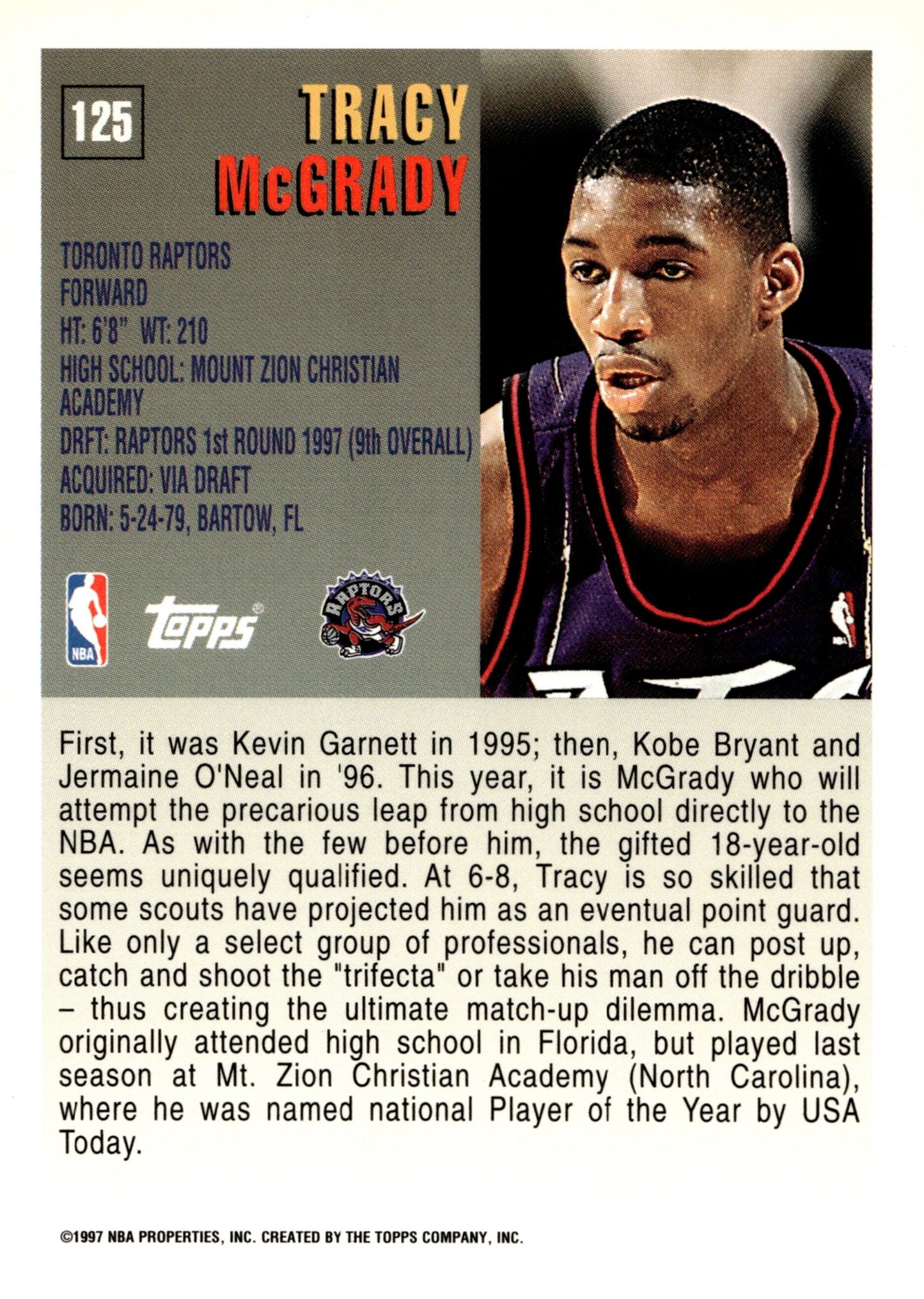 Tracy McGrady 1997 - 98 Topps RC #125 - Collector Store LLC