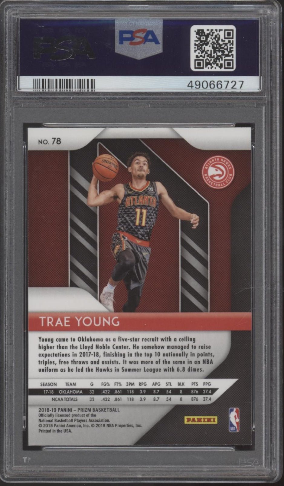 Trae Young 2018 - 19 Panini Prizm RC #78 PSA 9 - Collector Store LLC