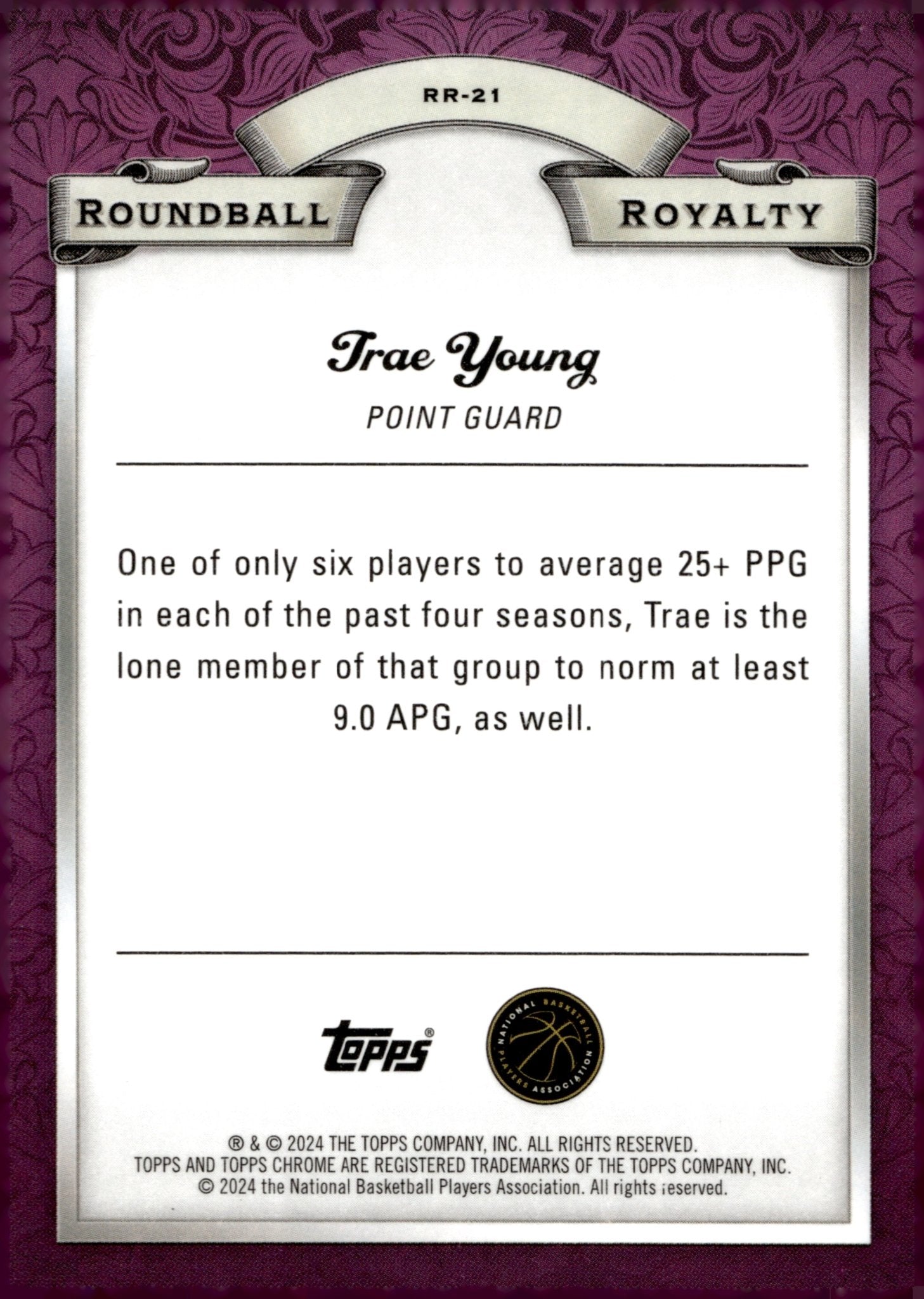 Trae Young 2024 Topps Chrome Roundball Royalty Purple Refractor #RR - 21 - Collector Store LLC