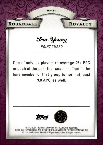 Trae Young 2024 Topps Chrome Roundball Royalty Purple Refractor #RR - 21 - Collector Store LLC