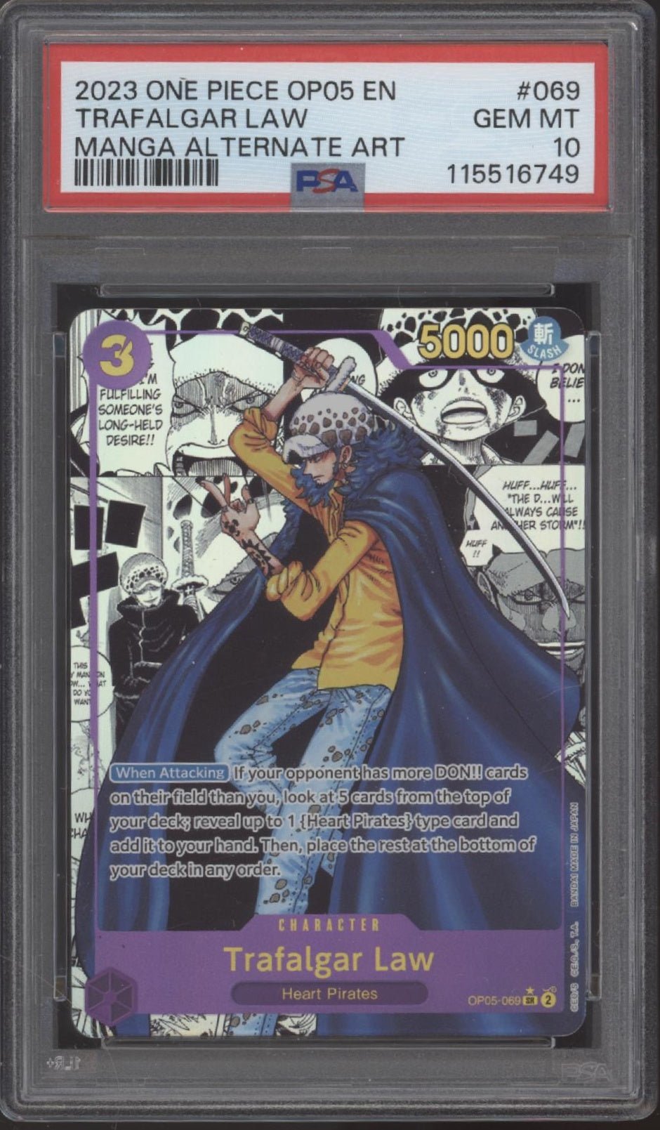 Trafalgar Law One Piece Card Game Awakening New Era Manga Alt Art 069 PSA 10 1 - Collector Store LLC