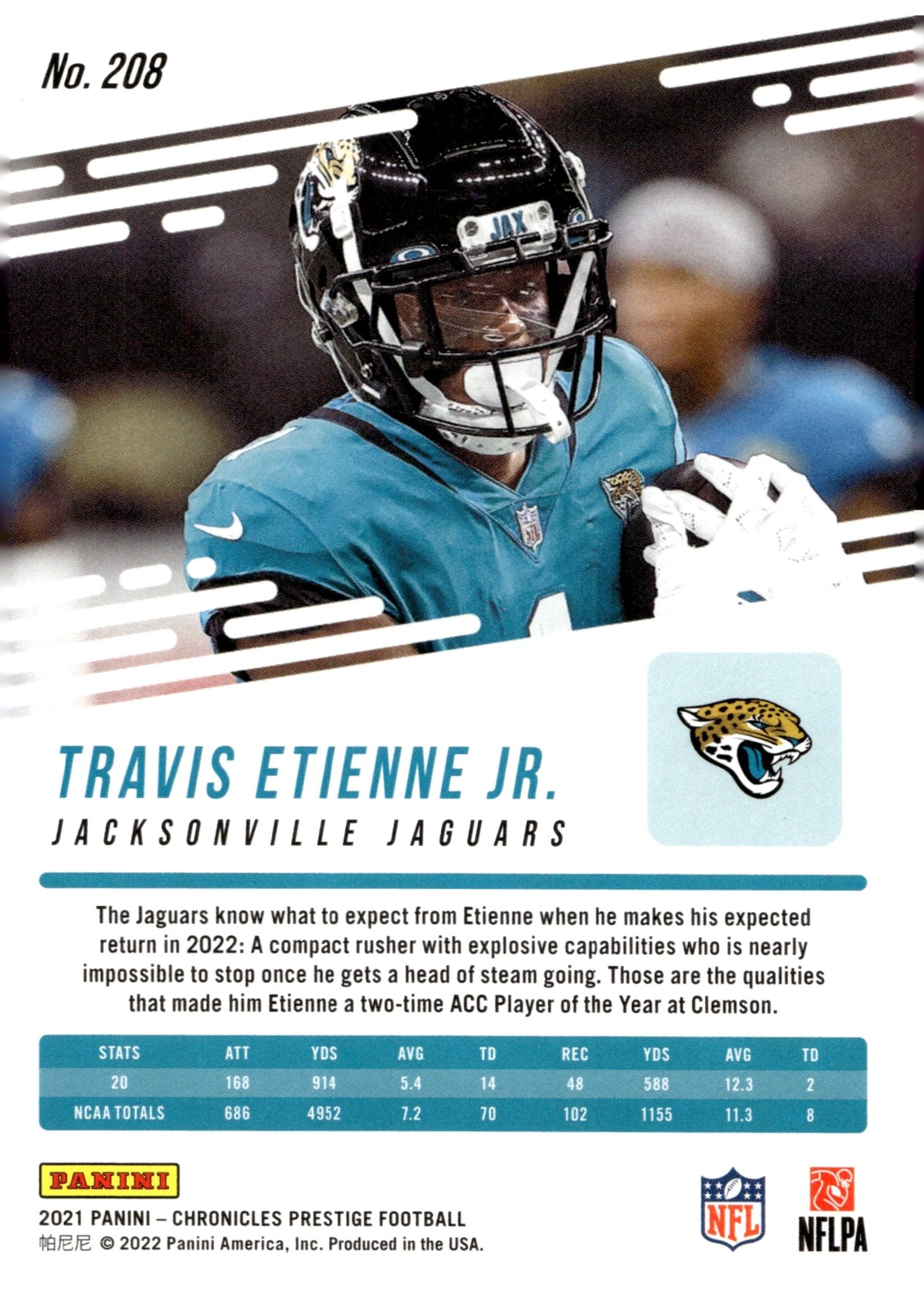 Travis Etienne Jr. 2021 Panini Prestige RC #208 - Collector Store LLC