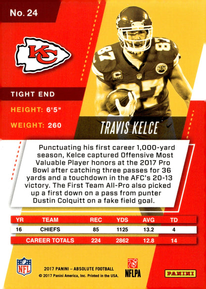 Travis Kelce 2017 Panini Absolute #24 - Collector Store LLC