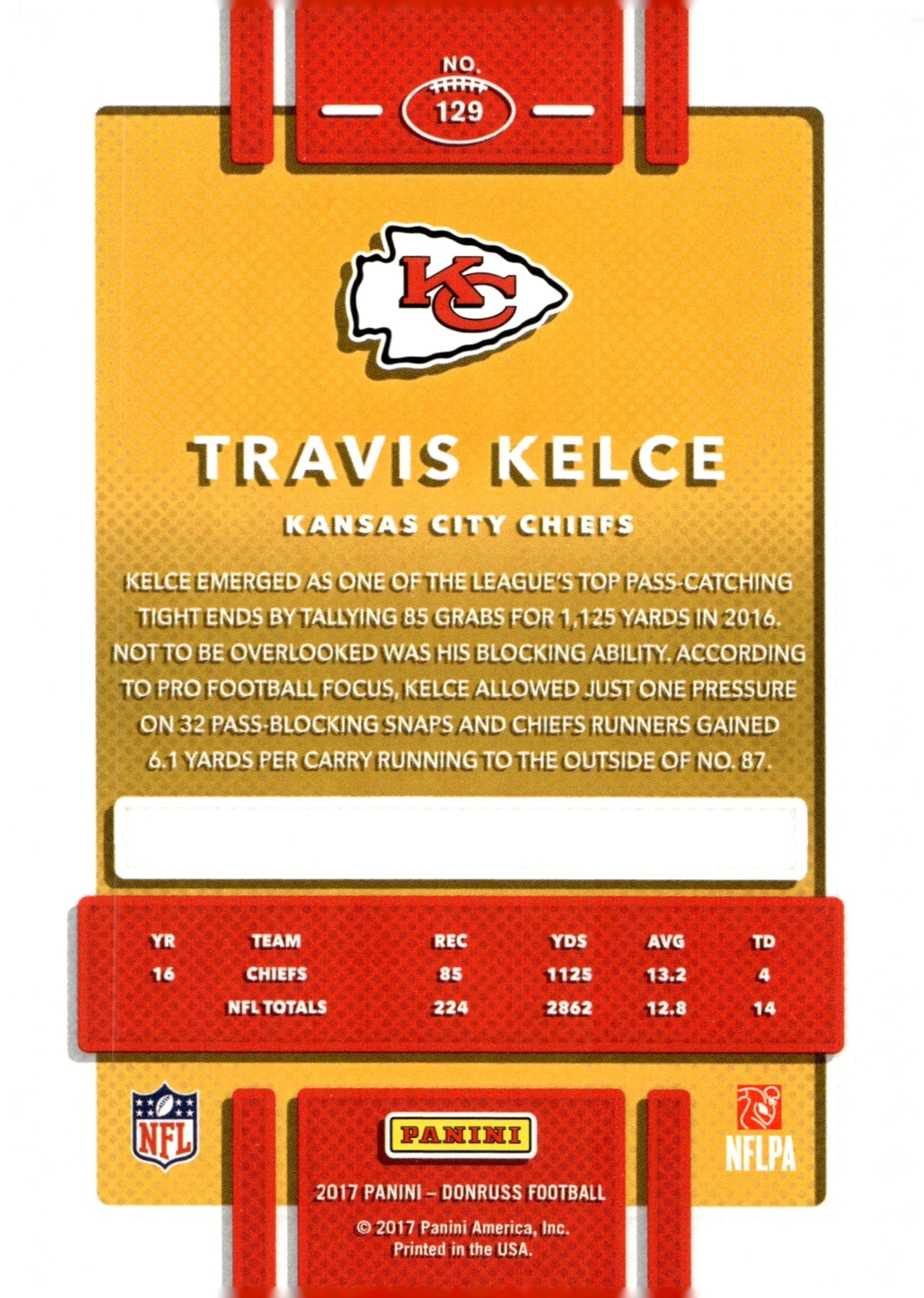 Travis Kelce 2017 Panini Donruss #129 - Collector Store LLC